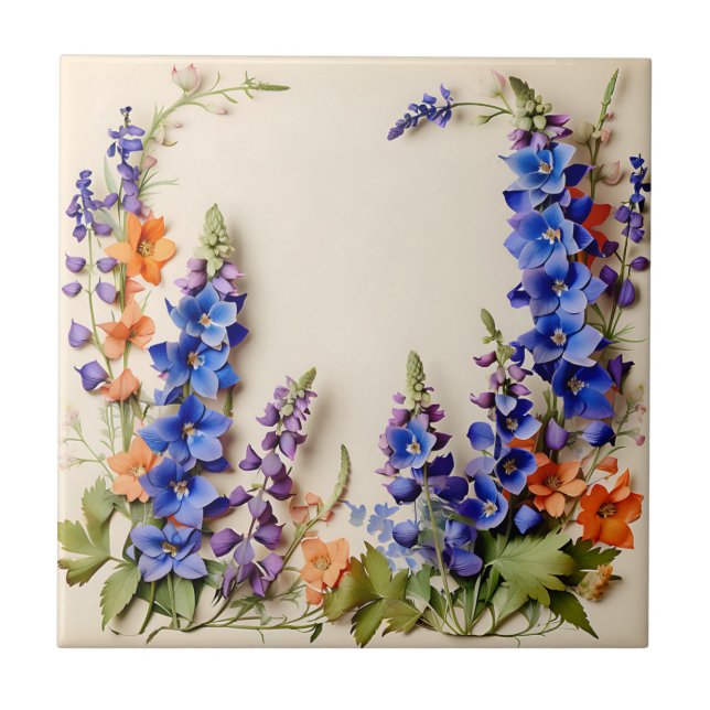 Blue Delphinium Floral Ceramic Tile (Front)