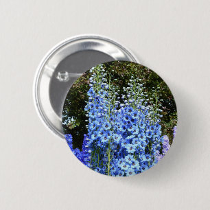 Blue Delphinium Floral Flowers Garden Nature  6 Cm Round Badge
