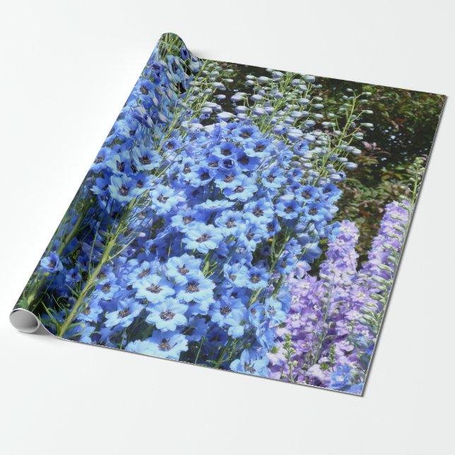 Blue Delphinium Floral Flowers Garden Nature Wrapping Paper (Unrolled)