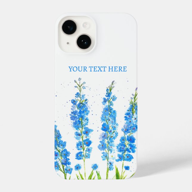 Blue delphinium floral watercolor elegant rustic iPhone case (Back)