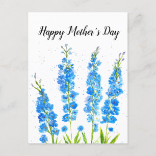 Blue delphinium floral watercolor elegant rustic  postcard