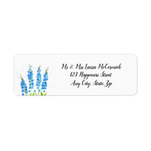 Blue delphinium floral watercolor elegant rustic return address label