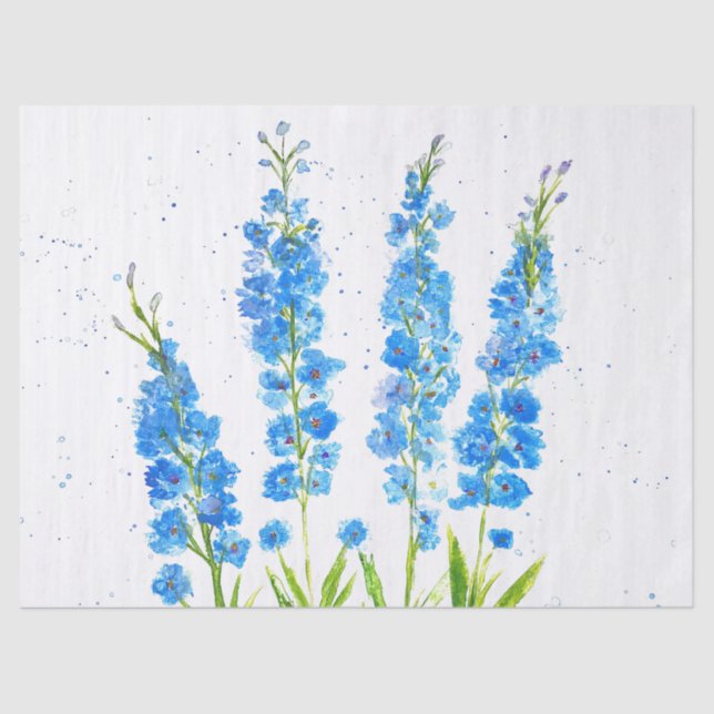 Blue delphinium floral watercolor elegant rustic tissue paper (Front)