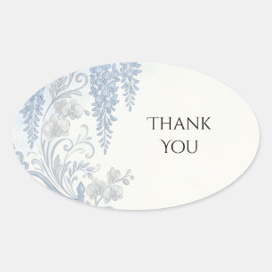 Blue Delphinium Floral Wedding Thank You Oval Sticker