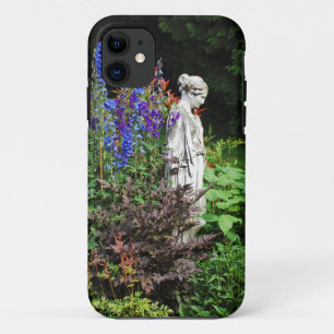Blue delphinium flower garden and statue iPhone 11 case