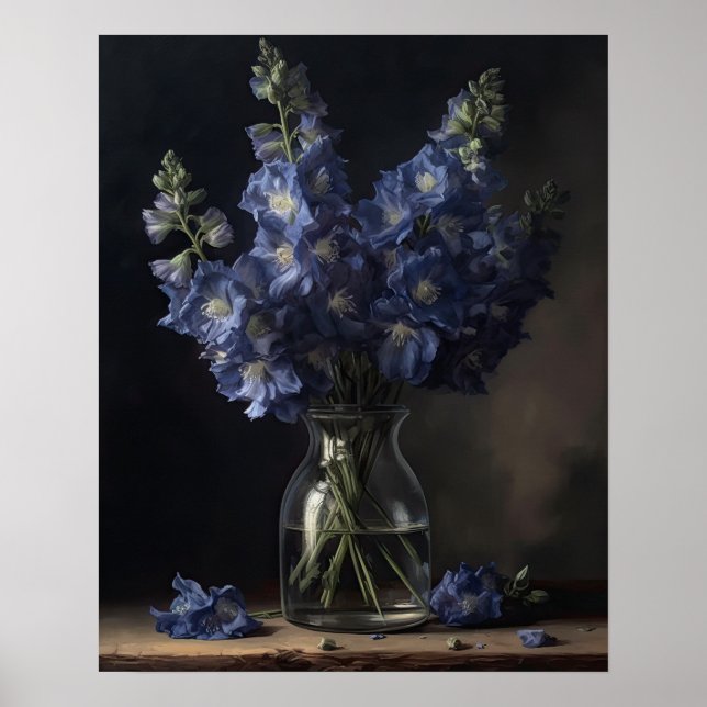 Blue Delphinium Flowers Art Print Poster (Front)
