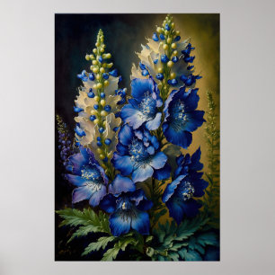Blue Delphinium Flowers Art Print Poster