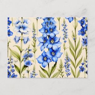 Blue Delphinium Flowers Botanical Postcard