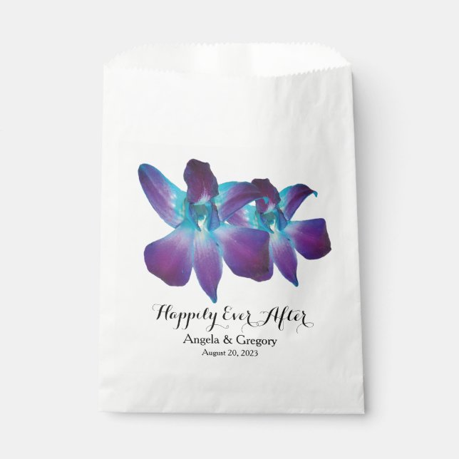 Blue Dendrobium Orchid Happily Ever After Wedding Favour Bag (Front)