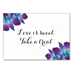 Blue Dendrobium Orchid Love is Sweet Wedding Sign Table Number
