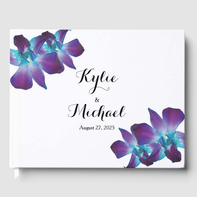 Blue Dendrobium Orchid Wedding Guest Book (Front)