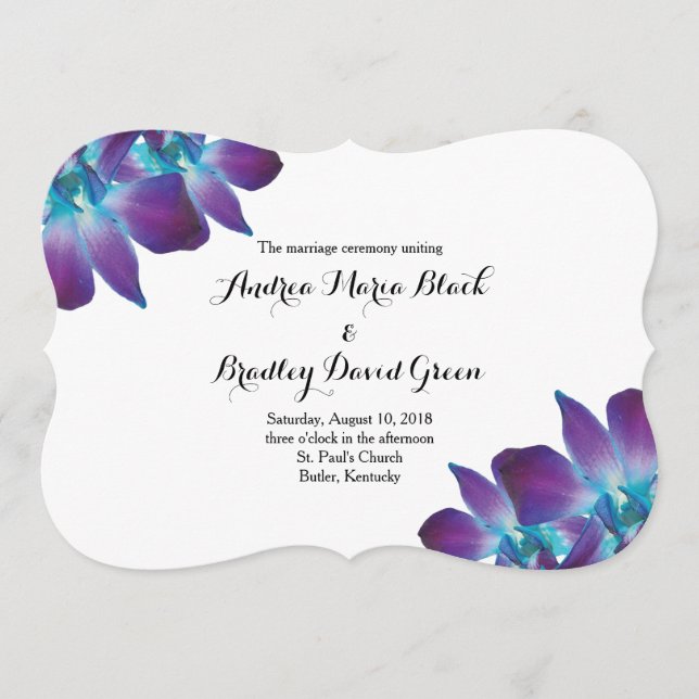 Blue Dendrobium Orchid Wedding Program (Front)