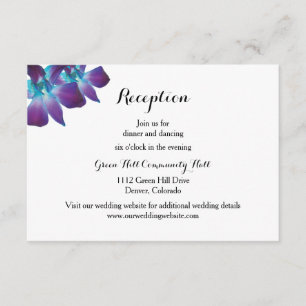 Blue Dendrobium Orchid Wedding Reception Card