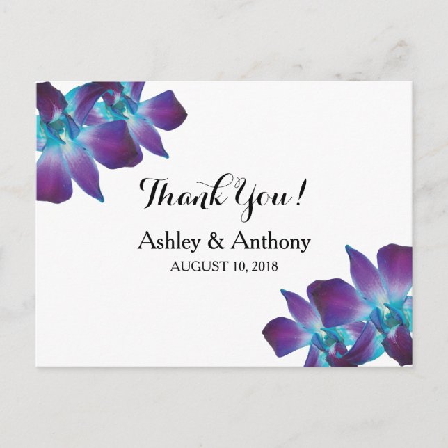 Blue Dendrobium Orchid Wedding Thank You Postcard (Front)