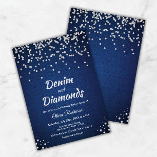 Blue Denim and Diamonds 21st Birthday  Invitation