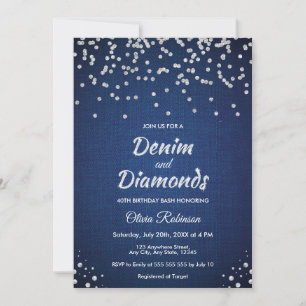 Blue Denim and Diamonds 40th Birthday  Invitation