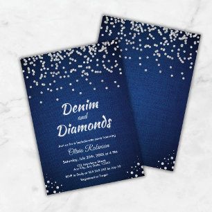 Blue Denim and Diamonds Elegant Bachelorette Party Invitation