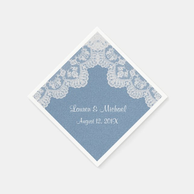 Blue Denim and Lace Wedding Napkin (Corner)