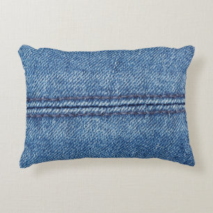 Blue denim background close-up (macro) decorative cushion
