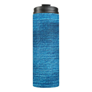 blue denim background used as a backdrop thermal tumbler