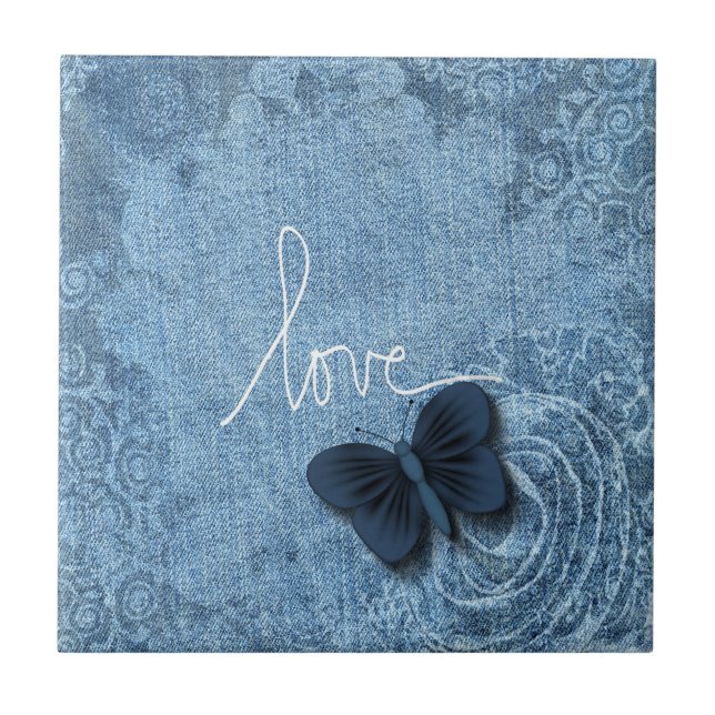Blue Denim Butterfly Love of Nature Ceramic Tile (Front)