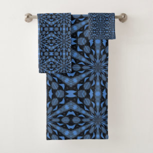 Blue Denim Classic Blue and Steel Geo Pattern Bath Towel Set
