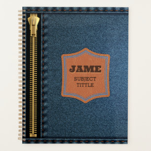 Blue Denim Cloth With Zip And Label Jean Fabric Planner