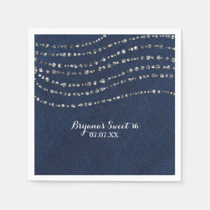 Blue Denim & Diamonds Sparkle Bling Birthday Party Napkin