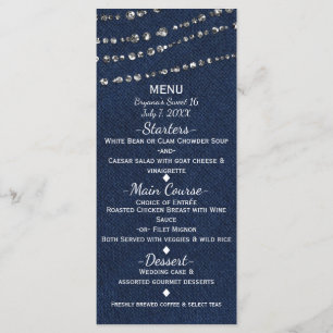 Blue Denim & Diamonds Sparkle Bling Party Menu