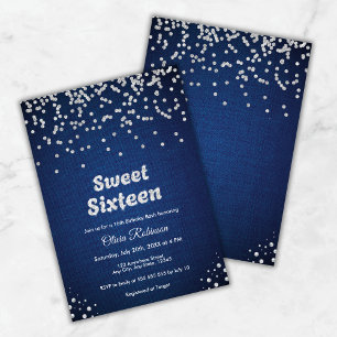 Blue Denim & Diamonds Sweet Sixteen 16th Birthday  Invitation