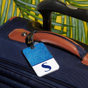 Blue Denim Fabric, Colour Block Luggage Tag