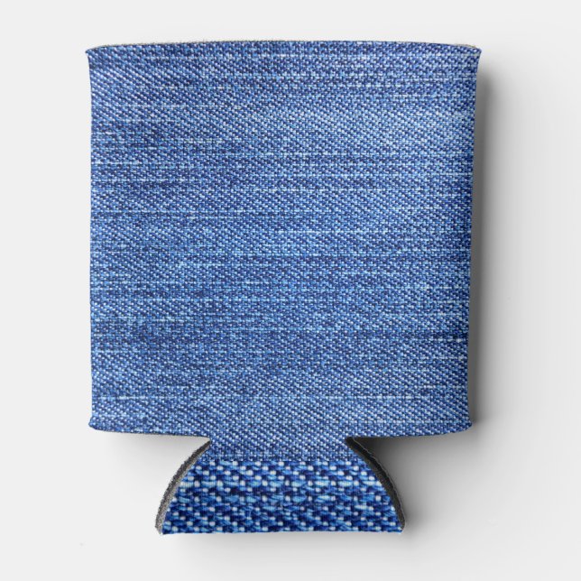 Blue Denim Fabric Material Texture Can Cooler (Front)