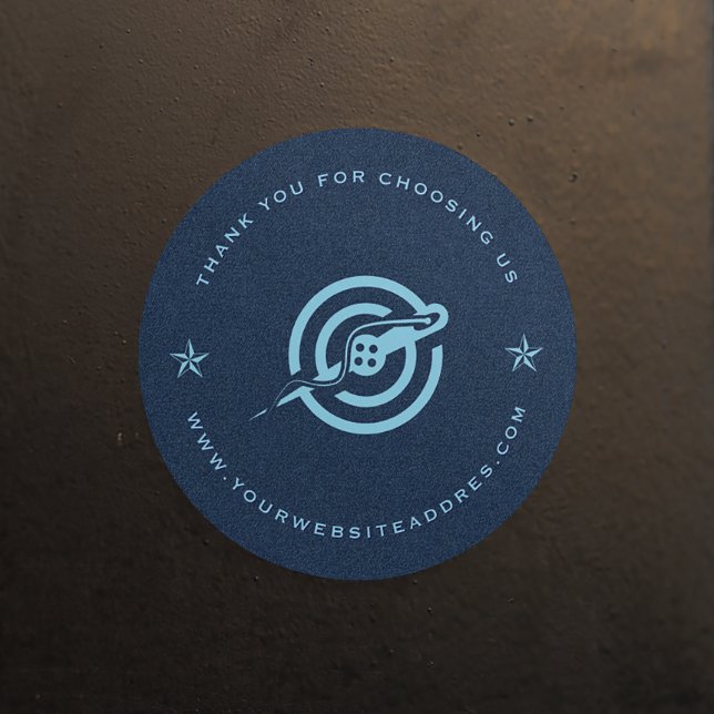 Blue denim fabric texture custom typography. classic round sticker (Creator Uploaded)