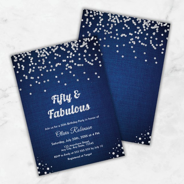 Blue Denim Fifty and Fabulous 50th Birthday Invitation (Blue Denim Fifty and Fabulous 50th Birthday Invitation )