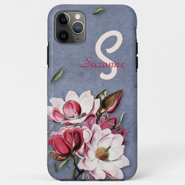 Blue Denim Floral Monogrammed Case-Mate iPhone Case (Back)