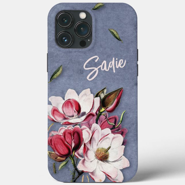 Blue Denim Floral Monogrammed Case-Mate iPhone Case (Back)