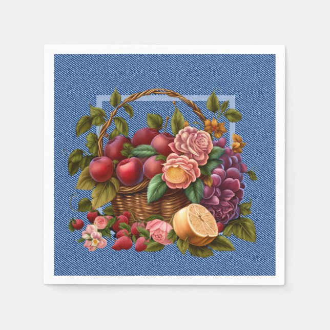 Blue Denim Fruit And Flowers Napkin (Front)
