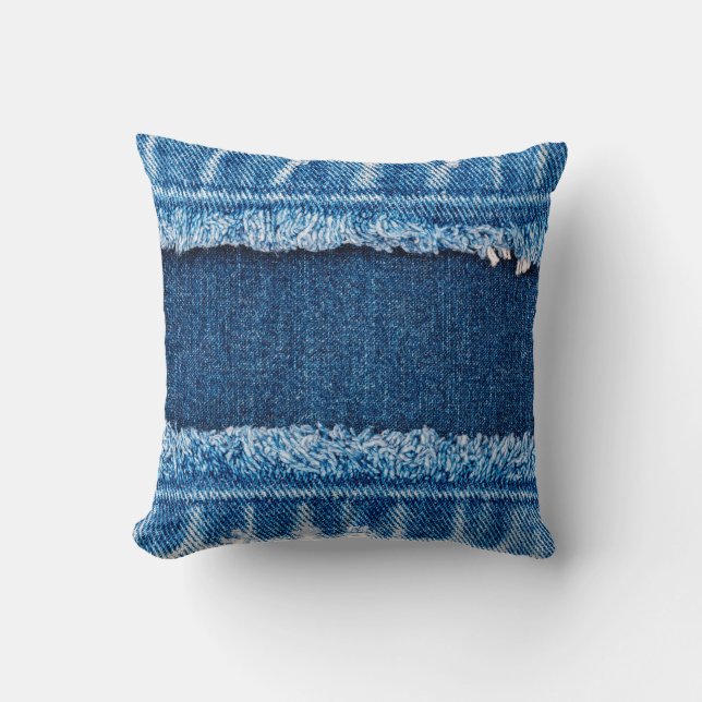 Blue denim jeans fabric texture cushion (Front)