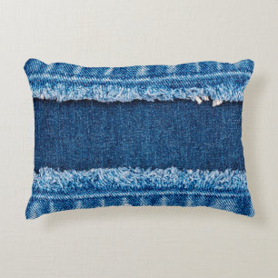 Blue denim jeans fabric texture decorative cushion