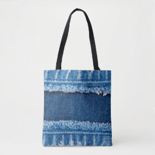 Blue denim jeans fabric texture tote bag