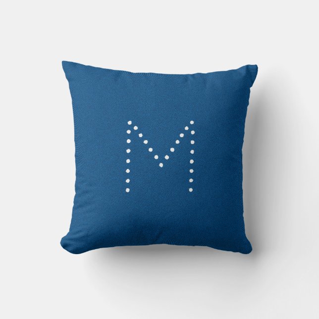Blue Denim Jeans Pattern Initial Personalised Cushion (Front)