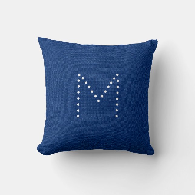 Blue Denim Jeans Pattern Monogram Personalised Cushion (Front)