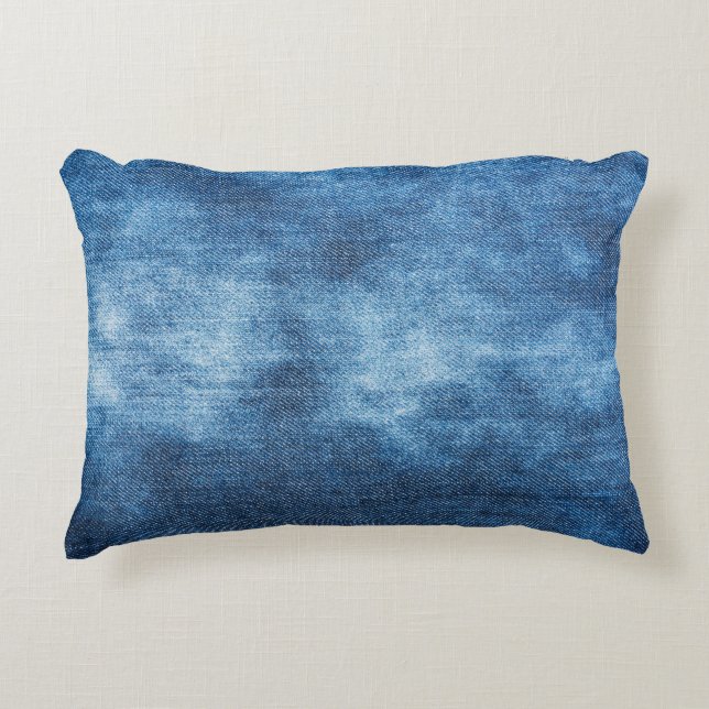 Blue denim jeans texture decorative cushion (Front)