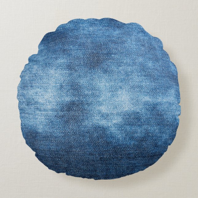 Blue denim jeans texture round cushion (Front)