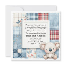 Blue Denim Koala Baby Shower Invitation