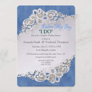 Blue Denim, lace and Ivory Pearls Invitation
