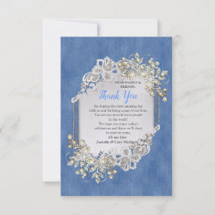 Blue Denim, lace and Ivory Pearls Thank You card