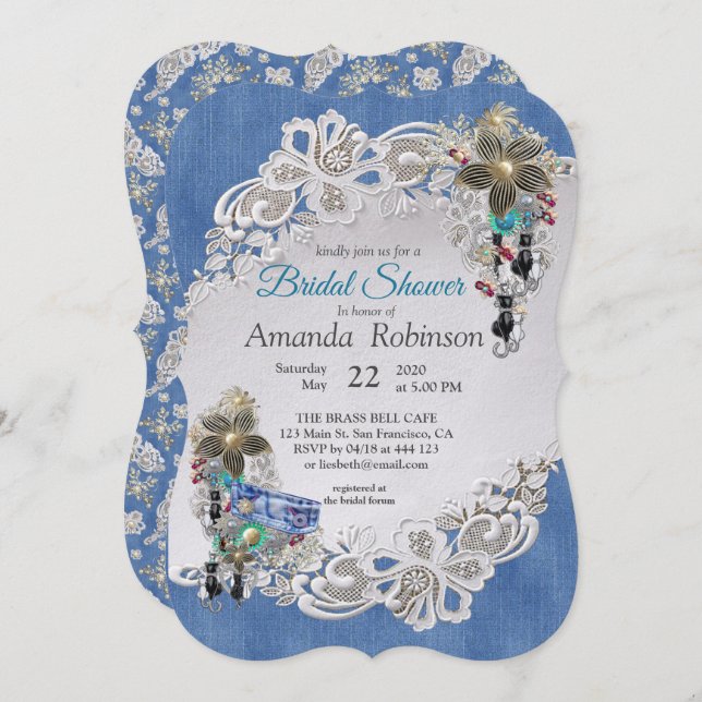 Blue Denim, lace - Costume Jewellery Invitation (Front/Back)