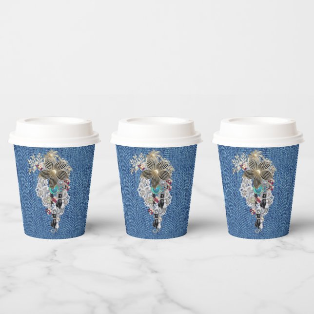 Blue Denim, lace, Costume Jewellery & Kittens Paper Cups (Multi)