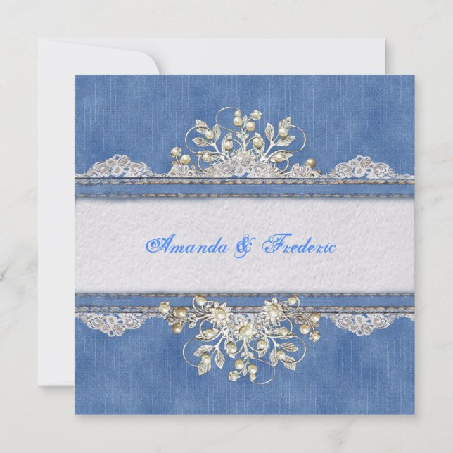 Blue Denim, lace - Ivory Pearls Card (Front)